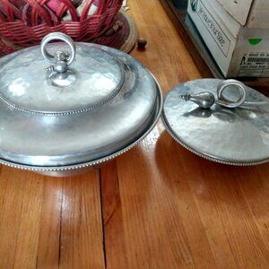 2 Vintage Silver Aluminum BW Buenilum Covered Casserole Dishes Mid Century
